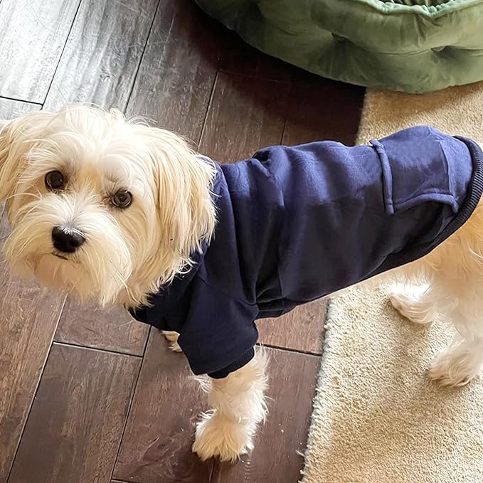 Jecikelon Soft Dog Hoodies for Small Dogs, Fleece Puppy Sweatshirt with Pockets, Warm Winter Cold Weather Coats for Pet Cat, Cute Clothes Puppy Costume (Navy, X-Large)