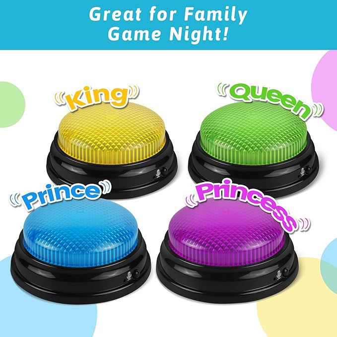 BEAN LIEVE Recordable Answer Buzzers - Set of 4, Personalized Sound, Game Show Buzzers for Family Game, Trivia Nights and Classroom Teaching
