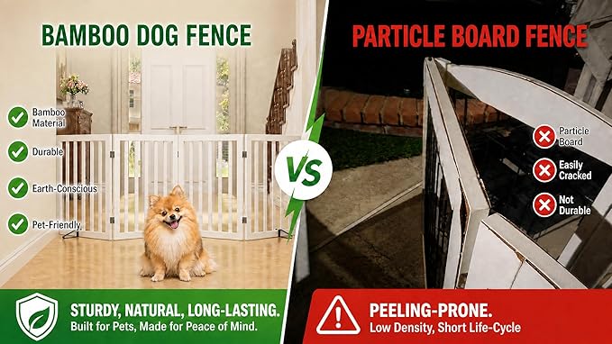 Homykic Bamboo Freestanding Dog Gate, No Assembly Pet Gate Indoor, 24”H x 75”W Extra Wide Foldable Puppy Barrier Fence with Support Feet for the House, Doorways Stairs, 4 Panels, No Drilling