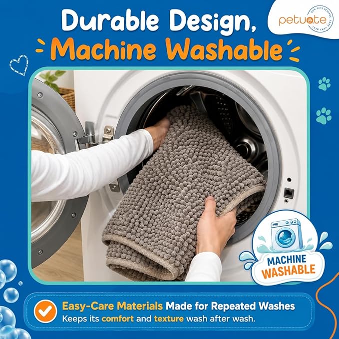 Pet 2-in-1 Dog Towel & Mat – Transforms from Drying to Bath Mat, Ultra Soft, Absorbent & Quick-Drying, Machine Washable Dog Towels with Detachable Non-Slip Mat and Hand Pockets (Small)
