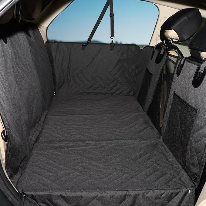 MIROZO Dog Car Seat Cover for Back Seat, 600D Heavy Duty Back Seat Extender for Dogs,Waterproof Pet Seat Protector with 3-Fold Bottom, Large Space Travel Bed Extender for Mid-Size SUV & Small Truck