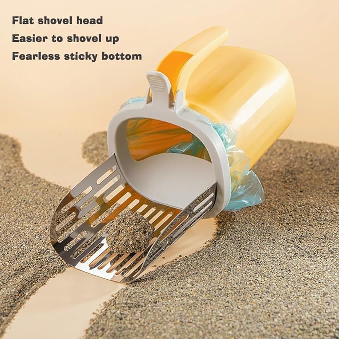 Cat Litter Scoop, Large Capacity Mess-Free Cat Litter Scooper with Bags, Spill-Proof Kitty Box Sifter, Bin Doubles as Scoop Holder (Yellow)