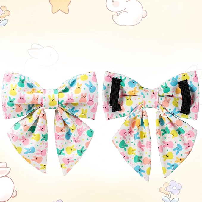 Easter Dog Collar with Bow Tie, Cotton Bunny Bowtie for Large Girl Boy Dog, Cute Rabbit Pet Collar with Metal Buckle, Gift, L