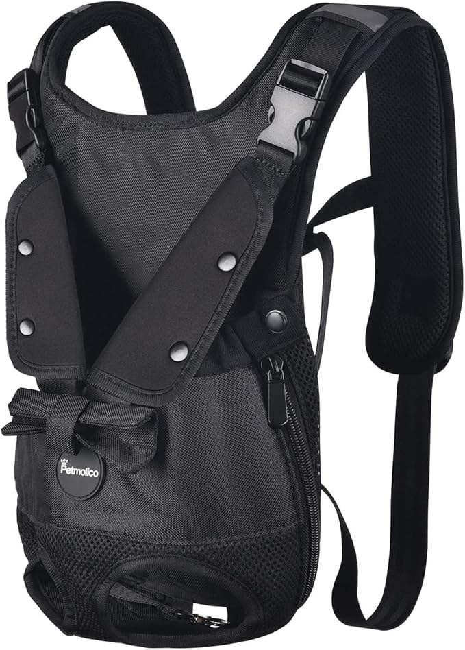 Petmolico Dog Carrier Backpack, Adjustbale Dog Front Backpack Legs Out Puppy Backpack for Small Medium Dogs Travelling Hiking Shopping, Black Medium