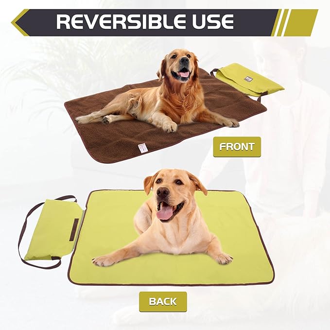 ROZKITCH Outdoor Pet Dog Mat Pad 39"x28" Portable Reversible Waterproof Sleeping Mat Reusable Machine Washable Easy to Clean&Carry Camping Travel Pet Mat with Sherpa for Small Medium Large Dogs Green
