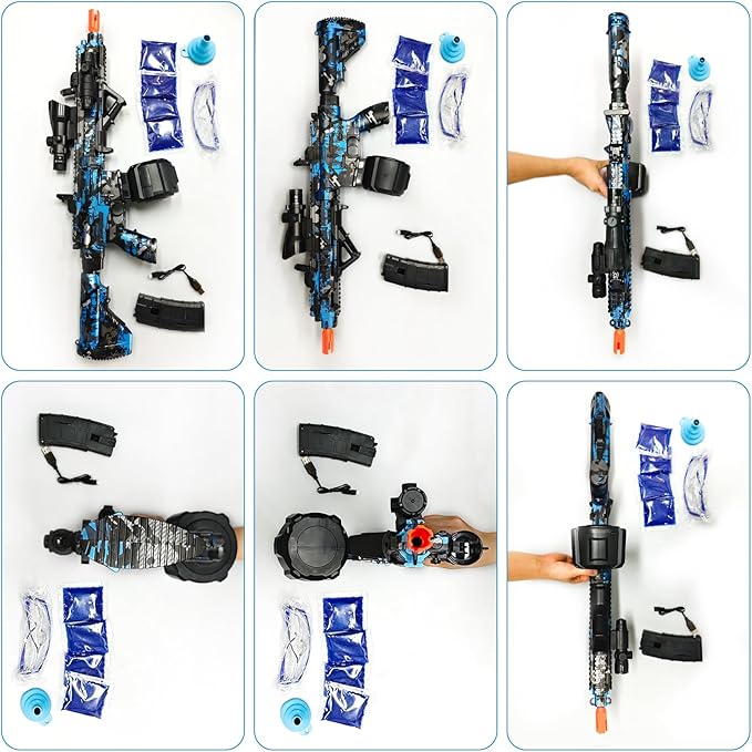 Electric Gel Ball Blaster, High Speed Automatic Splatter Ball Blaster with 60000+ and Goggles, Rechargeable Splatter Ball Toys for Outdoor Activities Shooting Game Party Favor- Blue