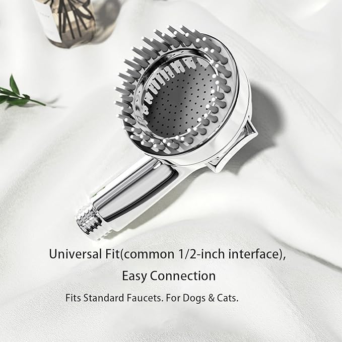 Dog Shower Head, Cat Bath Sprayer with Soft Silicone Massage and Pressure Boosting, Handheld Pet Washing Nozzle with Aerator