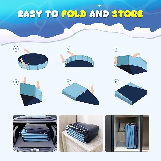COMMOUDS Foldable Dog Pool, Collapsible Hard Plastic Dog Kiddie Swimming Pool, Portable Pet Bath Tub Wading Pools for Kids and Puppy Small Medium Large Dogs(79inch.D x 16inch.H)