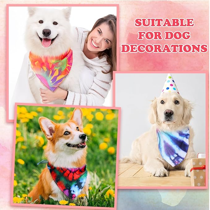 Huhumy 50 Pcs Tie Dye Dog Bandanas Bulk Tie Dye XL Pet Bibs Colorful Triangle Scarf Pet Bandanas for Medium Large Dogs Holiday Summer Hawaiian Birthday Costume Decor