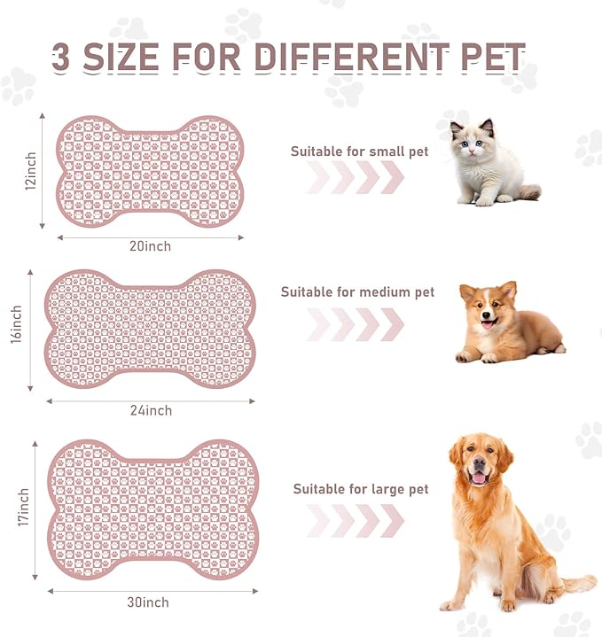 Pet Mats for Food and Water, Pink Bone Dog Food Mat for Floors, Non Slip Indoor Quick Dry Cat Bowl Feeding Mats (11.8” X19.7”)