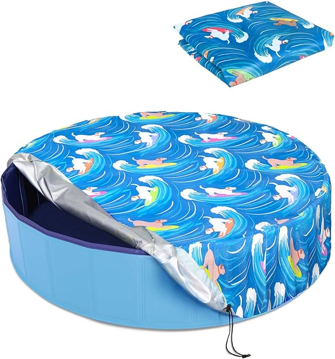Foldable Round Dog Swimming Pool Cover, for 32 "/63“/48” Collapsible Outdoor Tub, PVC Coating Waterproof and UV Protection, Leakproof Washable Kiddie Pet Small Paddling Bath Accessories