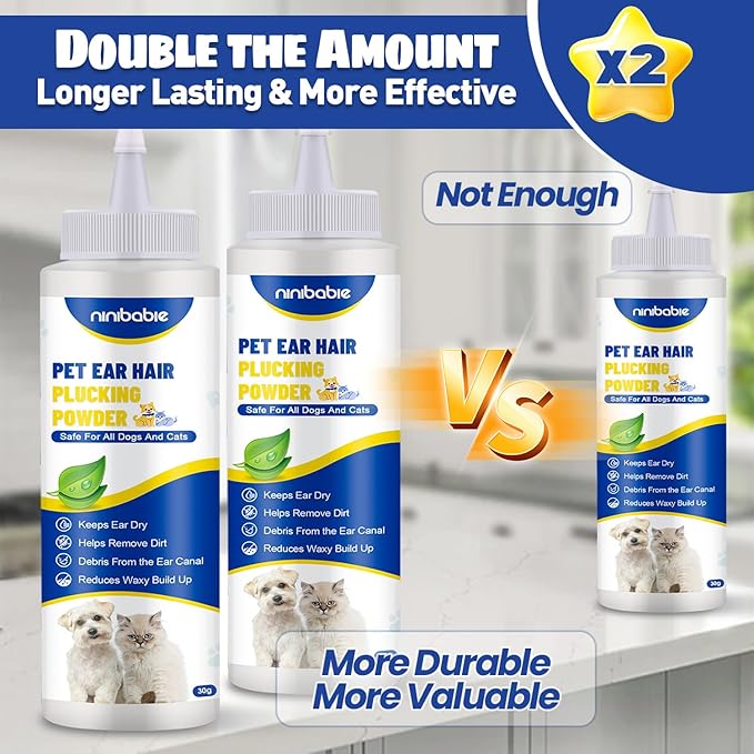Dog Ear Infection Treatment,Ear Wash for Pets,Effectively Removes Debris, Waxy, Buildup and Ear Odor, Soothes Itchy & Inflamed Ears (Ear Hair Powder 2pcs)