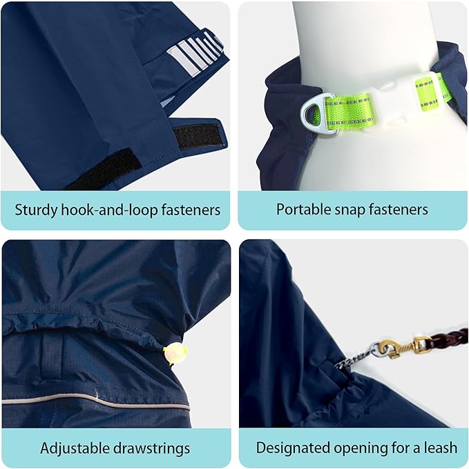 Dog Raincoat, Full-Body Hooded All-Weather Jacket, Waterproof and Windproof with Reflective Strips, Suitable for Large Dogs, XL