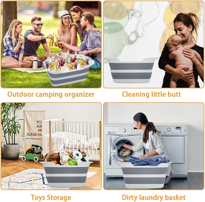 Goderewild 7.1 Gal/27L Multipurpose Collapsible Pet Bathtub Upgraded with Drainage Hole and Pet Hair Collector for Bathing/Shower, Portable Laundry Basket-Foldable Bathing Tub-Storage Organizer.