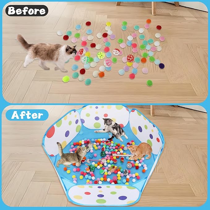 Foxtell Cat Ball Pit Include 229 PCS Interactive Cat Toys for Indoor Bored Self Play Enrichment Toy for Indoor Cats Interactive Fun and Exercise