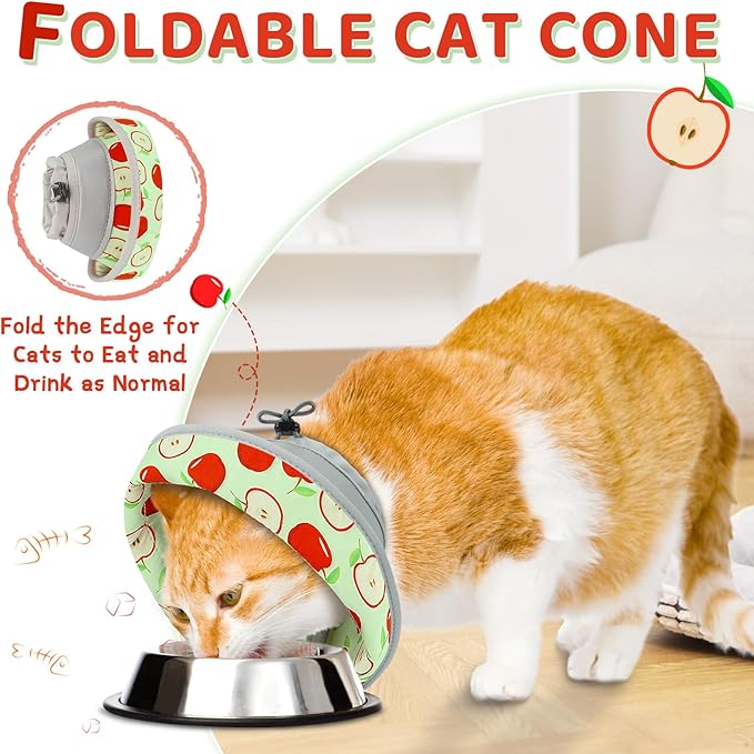 Cat Cone Collar Soft to Stop Licking, Adjustable, Foldable Lightweight Kitten Cones After Surgery Recovery for Cats & Kittens, Cat Cone Alternative, Easy Eating (Apple Red, M)