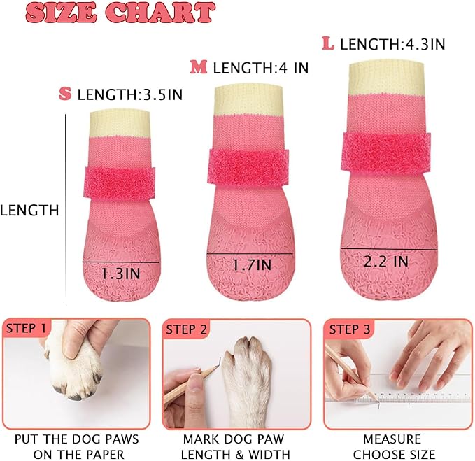 Dog Boots,Dog Paw Protectors Socks for Hot Pavement,Anti Slip Dog Shoes for Hardwood Floors_M(Pink)