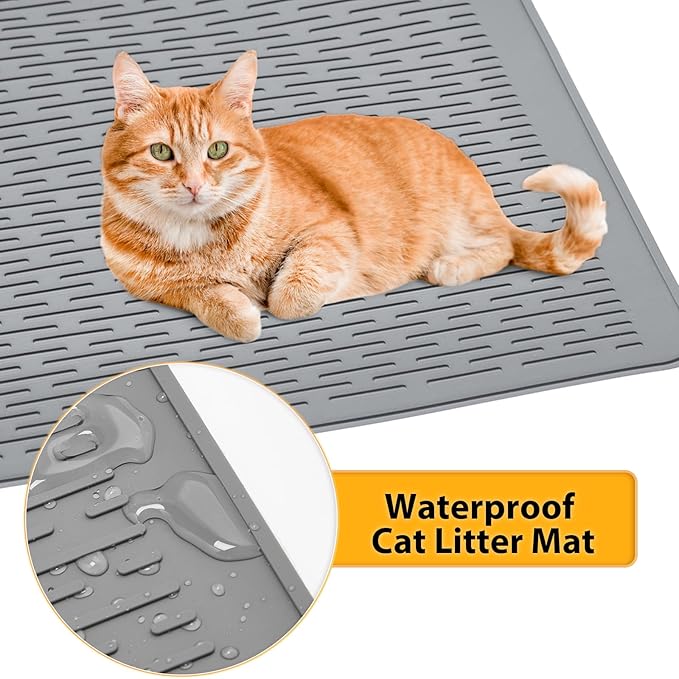 Large Cat Litter Mat 39x27 Inch XL, Waterproof Litter Box Mat with Raised Edges & Textured Surface, Rubber Litter Catcher Mat Washable, Easy Clean Kitty Litter Mat for Multiple Cats