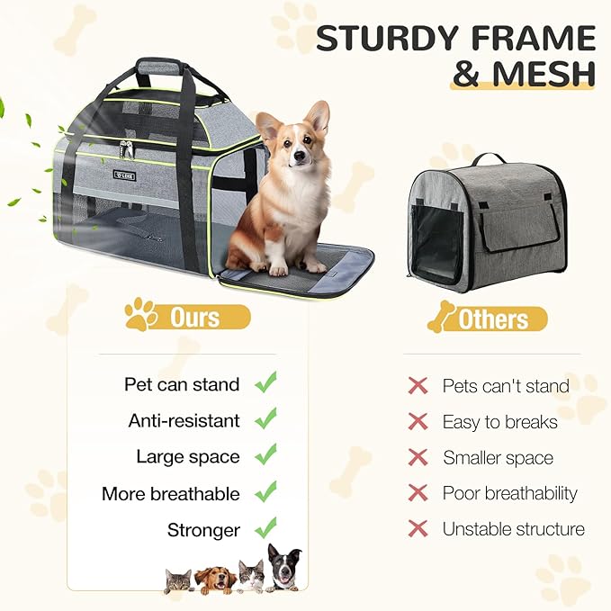 Lekereise Top-Expandable Pet Carrier 17x11x9.5 Inch Alaska Hawaiian Airline Approved Soft Sided Underseat to 12lbs Travel Carriers for Small Dogs and Cats with Locking Safety Zippers Anti-Scratch Mesh