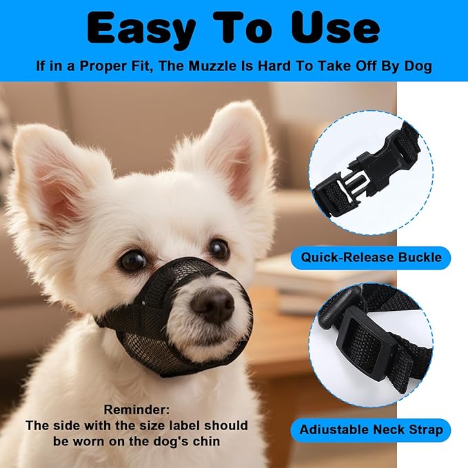 Ouligay 2 PCS Soft Mesh Dog Muzzle for Small Dogs Short Snout Breathable Dog Mouth Guard Puppy Muzzle Dogs Muzzles for Short Snoutbiting Chewing Grooming, Allow Panting Drinking (Black,M)
