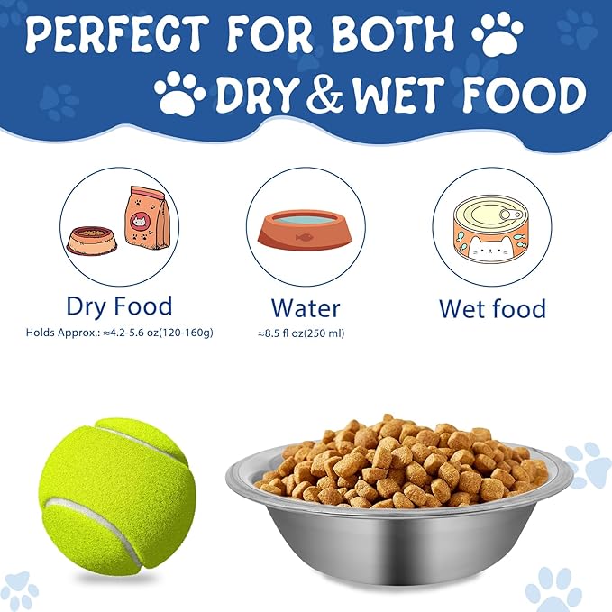 ZUFECY 2-Pack Cat Bowls, 5.5'' Stainless Steel Cat Bowl, Pet Food & Water Dishes, Non-Tip and Easy Clean Kitten Bowls for Small Cats, Indoor/Outdoor Use