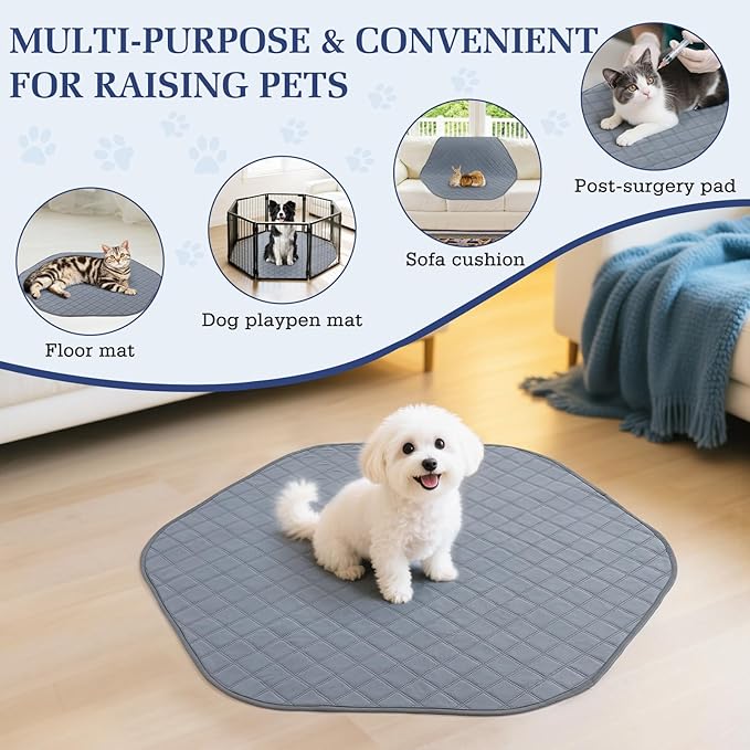 2-in-1 Small Animals Playpen with Pad, Waterproof Small Pet Cage Tent with Reusable Pad, Portable Outdoor Yard Fence with 3 Metal Rod for Chick/Kitten/Puppy/Guinea Pig/Rabbits/Chinchillas, Black+Gray