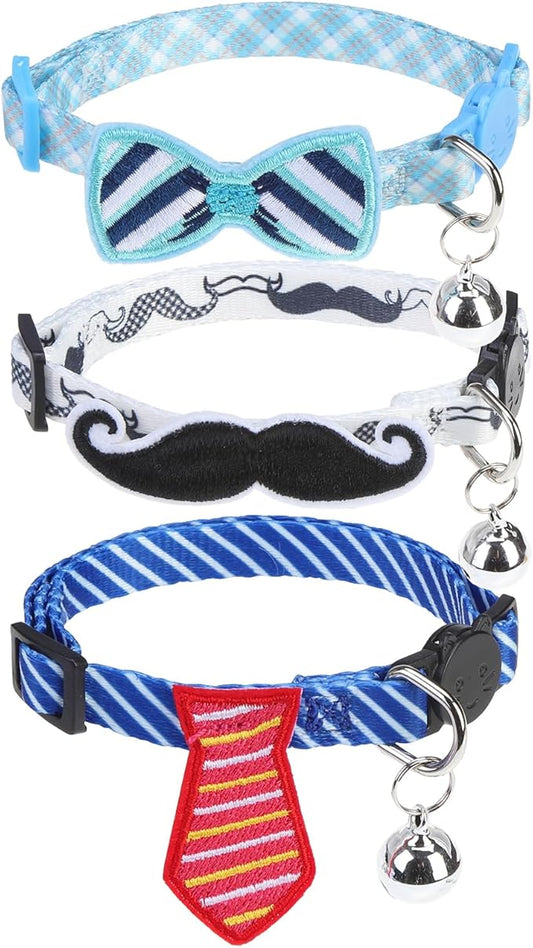 PUPTECK Cat Collar Breakaway with Bells, Kitten Collar Outfit Adjustable for Girl Boy Small Pet Puppy Bunny, Cute Costume Accessory with Safety Release Buckle (Sticker-Gentlemen)
