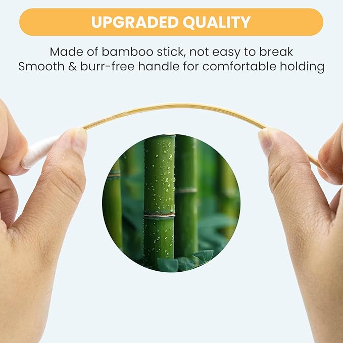 200PCS 6" Cotton Swabs Large in Storage Box - Long Cotton Swab with Bamboo Handle - Soft, Lint Free, Highly Absorbent Single Tipped Applicators for Dog Care, Makeup & Home Cleaning