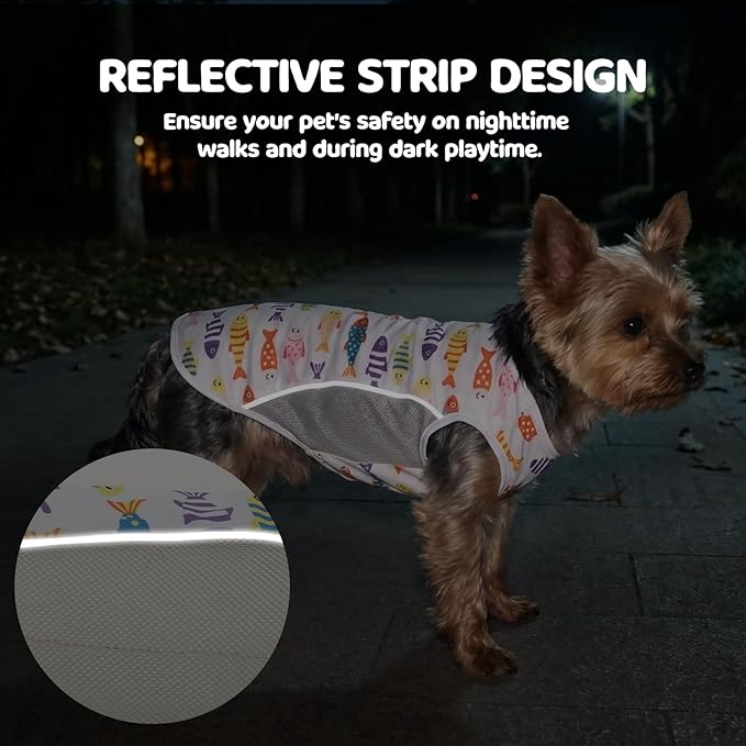 UPF 50+ Sun Protection Dog T-Shirt, 2 Pack Lightweight Sleeveless Dog Vest for Small Medium Dogs Boy – Reflective Strips, Quick-Dry Pet Apparel, Sports Fan Shirt P23ST00509XL