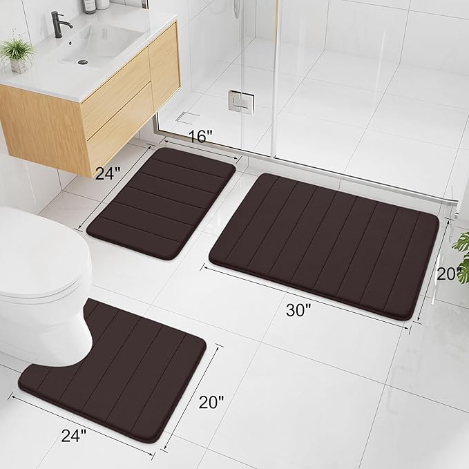 Buganda Memory Foam Bath Mat, 40" x 32", Ultra Soft and Non-Slip Bathroom Rugs, Water Absorbent and Machine Washable Bath Rug Runner for Bathroom, Shower, and Tub, Brown