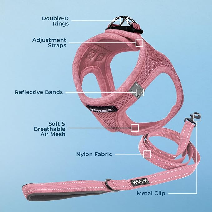 Best Pet Supplies Voyager Step-in Air All Weather Mesh Harness and Reflective Dog 5ft Leash Combo with Neoprene Handle, for Small, Medium and Large Breed Puppies - Set (Pink), Large