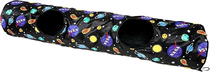 Pets First NASA Cat Tunnel Tube Toy with Plush Football Catnip and Feathers Collapsible Tunnel for Cats to Play, Peek and Hide, Fun Cat Tunnel Toy with NASA Logo All-Over Design!