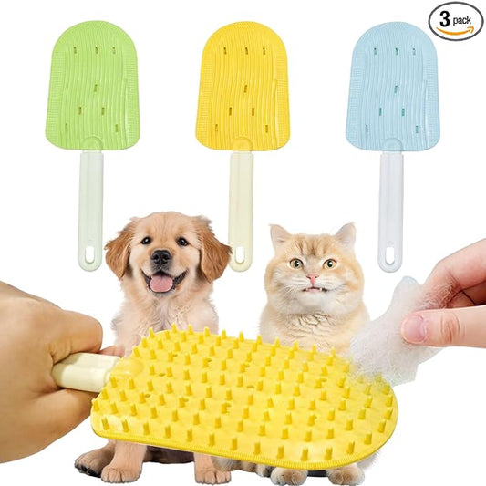 3PCS Pet Ice Cream Massage Combs, Cat Double-Sided Grooming Brush, Cat Tongue Brush for Cats Grooming Easily Removes Fur Reducing Hairballs (Green+Blue+Yellow)