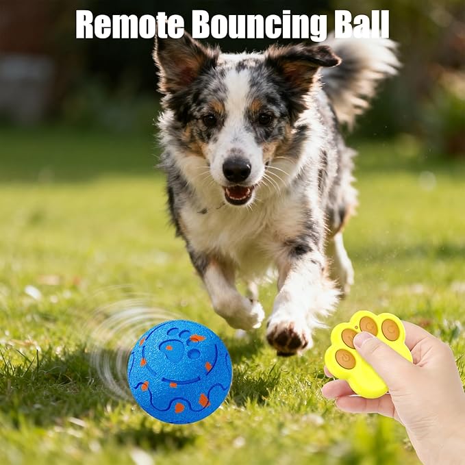 Moving Dog Toy, Interactive, Bouncing and Rotating, Silent Foam Material, IP54 Waterproof Rating, Smart Active Rolling, Stimulation Toys for Medium and to Keep Them Busy (Remote Blue)