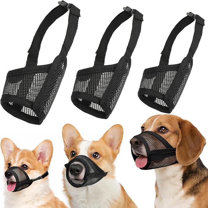 Dog Muzzle Suits for Small Medium Large Dogs, Mesh Muzzle Anti Biting Chewing, Breathable Mouth Cover Set with Adjustable Strap for Grooming Vet Visiting Training (3 PCS(S-L), Black)