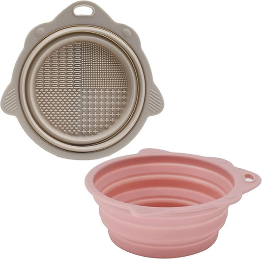 2-Pack Collapsible Silicone Dog Bowl,13oz Portable Pet Food & Water Dish, Travel Bowl with Non-Slip Textured Base (Lick Mat Feature) for Peanut Butter, Yogurt - Pink&Ivory