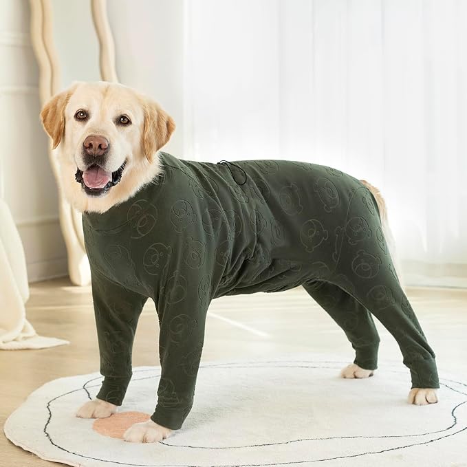 Dog Coats Autumn Winter Jumpsuit for Large Medium Dogs, Warmer Polar Fleece Dog Bodysuit Lightweight Pajamas, Pullover Stretchy Cold Weather Clothes (Dark Green, 7XL)
