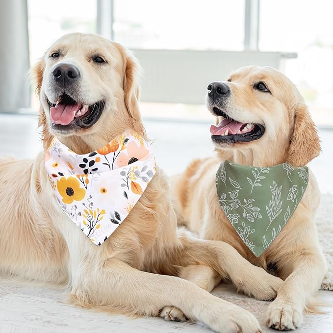 Whaline 4 Pcs Boho Pet Bandanas Spring Daisy Rainbow Floral Flower Dog Scarf Washable Adjustable Triangle Dog Bibs Puppy Neckerchief for Cat Pet Birthday Costume Accessories