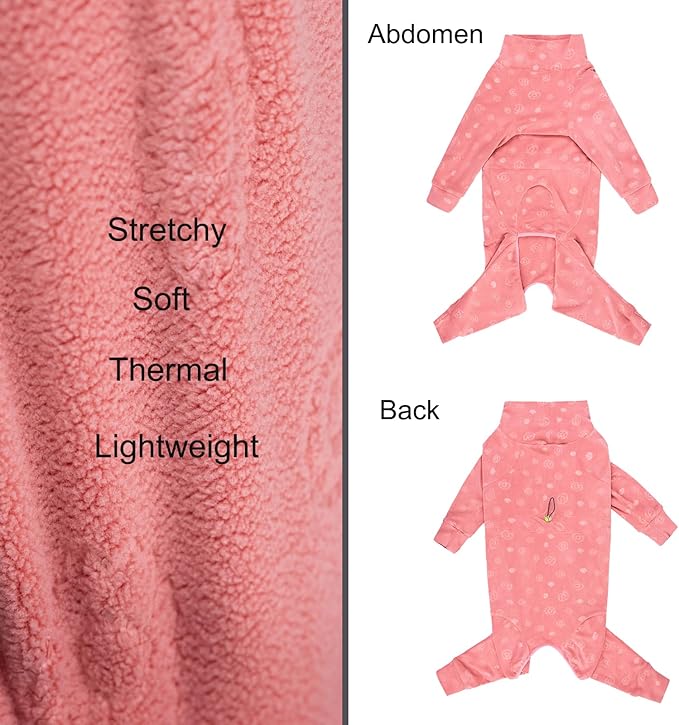 Dog Coats Autumn Winter Jumpsuit for Large Medium Dogs, Warmer Recovery Suit Polar Fleece Dog Bodysuit Lightweight Pajamas Pullover Stretchy Onesie Four-Legged Cold Weather Clothes(XL, Pink)