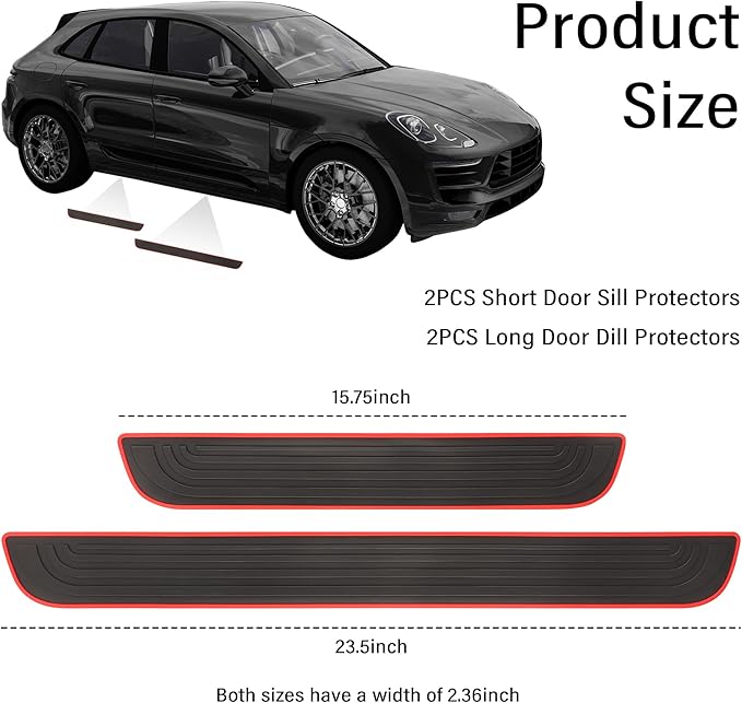 4PCS Car Door Sill Protector,Anti-Scratch Rubber Car Door Protector Edge Guards for Door Steps,Universal Waterproof Door Threshold Strips Exterior Accessories for Car Truck SU (Black+Red, Width 2.36")