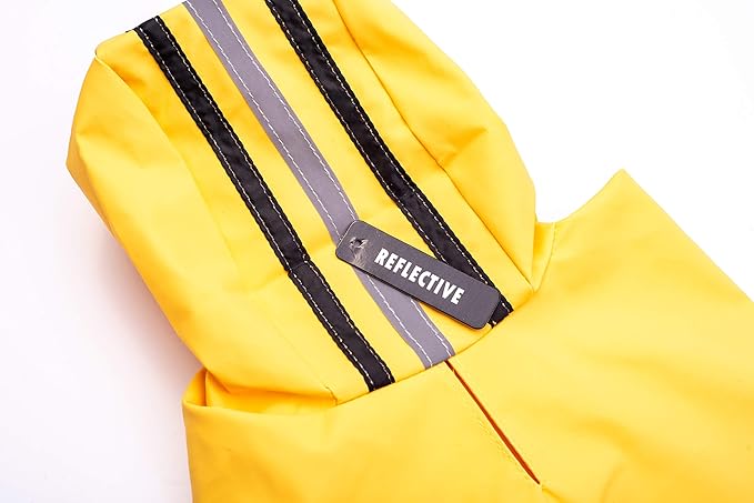 SPOT Rainy Days Slicker - Yellow Dog Rain Jacket With Hood, Reflective Strip for Safety, Leash Hole & Adjustable Velcro Belly Strap, 100% Polyester Water Resistant Pet Raincoat - Large, 17in Long