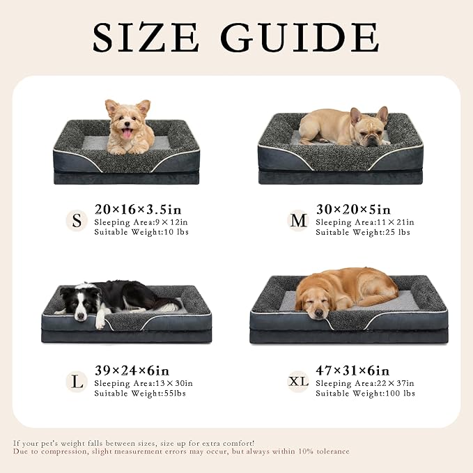 Orthopedic Dog Bed for Large Dogs, Waterproof Dog Bed with Memory Foam, Washable Pet Bed for Medium Sized Dog, Non-Slip Support for Joint Health .(Dark Green, Large)