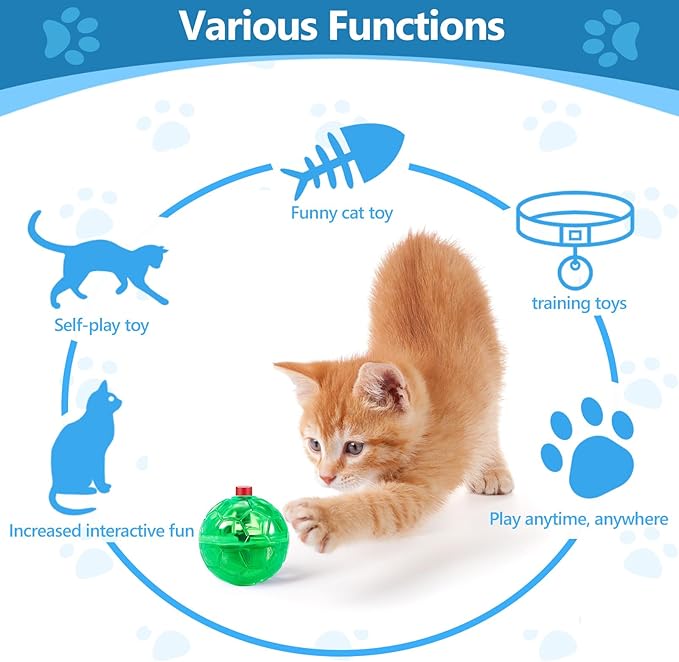 Sratte 6 Pieces Ghost Hunting Cat Ball Activated Cat Toy Motion LED Light Pet Balls Motion Dog Interactive Pet Toys Glowing Mini Running Exercise Supplies for Animals Activity (Bright Color)