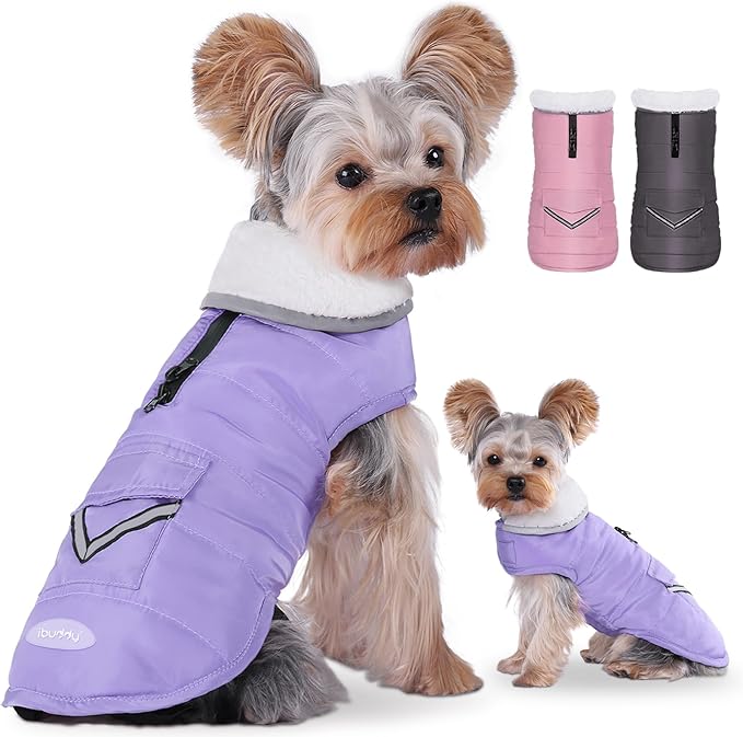 Dog Winter Coat for Extra Small Dogs, Easy on XS Dog Snow Jacket Velcro Waterproof Pet Puffer Clothes with Harness Hole Adjustable Reflective Quilted Dog Cold Weather Vest for Girl 8-12 Pounds