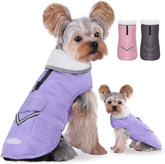 Dog Winter Coat for Extra Small Dogs, Easy on XS Dog Snow Jacket Velcro Waterproof Pet Puffer Clothes with Harness Hole Adjustable Reflective Quilted Dog Cold Weather Vest for Girl 8-12 Pounds