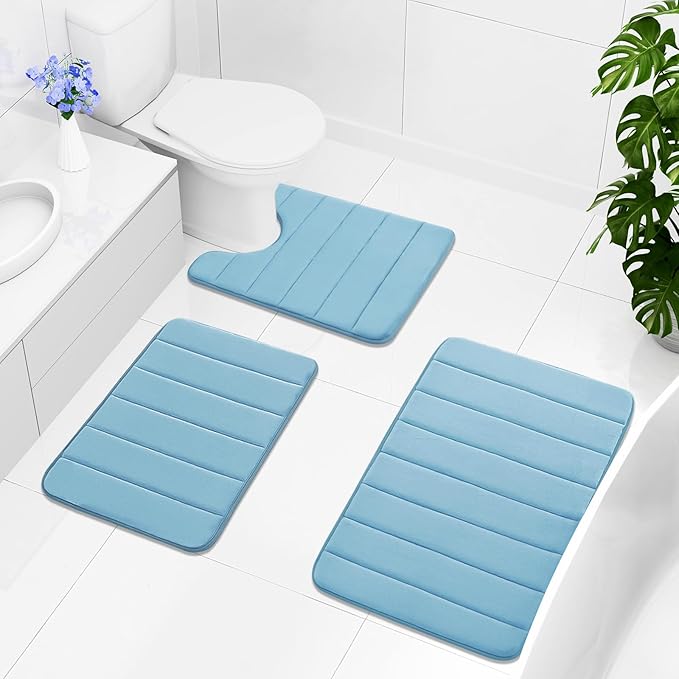 Buganda Memory Foam Bath Mat, 35.4" x 24", Ultra Soft and Non-Slip Bathroom Rugs, Water Absorbent and Machine Washable Bath Rug Runner for Bathroom, Shower, and Tub, Blue