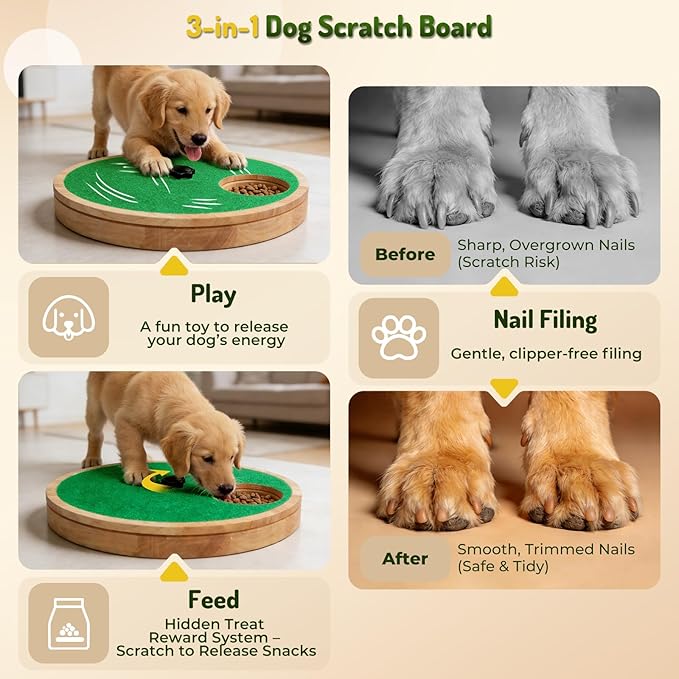 Zenflux Dog Nail Scratch Board with Treat Box, Dog Scratch Pad for Nails, Adjustable Interactive Dog Nail File Toy for Stress-Free Grooming, Treat Puzzle Scratch Board for Dogs, Green
