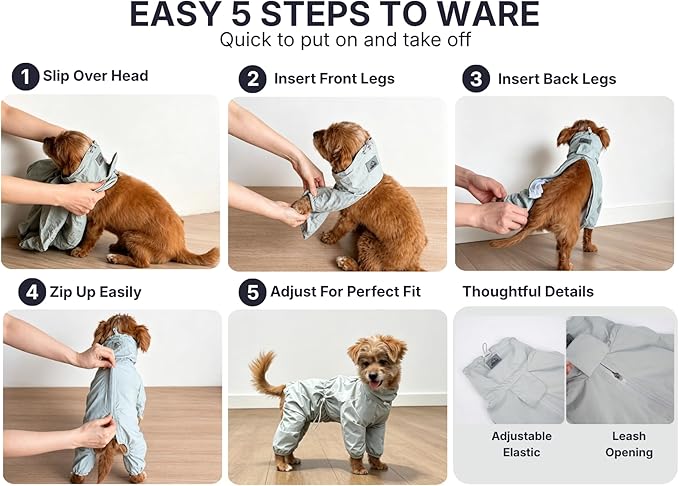 Dog Raincoat with Full Leg Coverage, Waterproof & Lightweight Rain Jacket for Medium Dogs, Keep Belly & Legs Dry, Harness Compatible, Reflective Safety, with Storage Bag (Large)