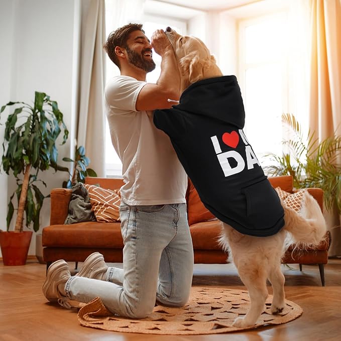 Dog Basic Hoodie Soft Dog Clothes Cold Weather Sweaters for Medium Large Dogs Cozy Fabric Warm Sweatshirt with Leash Hole for Boys (I Love My DAD, Large (20-35 lbs))