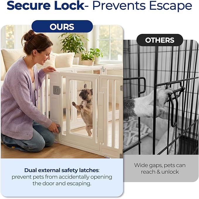 Clear Acrylic Dog Playpen with Door, Transparent Puppy Playpen for Small and Medium Puppies, Easy Assemble Pet Fence Indoor with Safety Lock (White, 69.3 x 35 x 22.4 Inch)